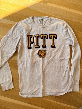 PITT Long Sleeve Crewneck Shirt - White with Gold & Navy Logo